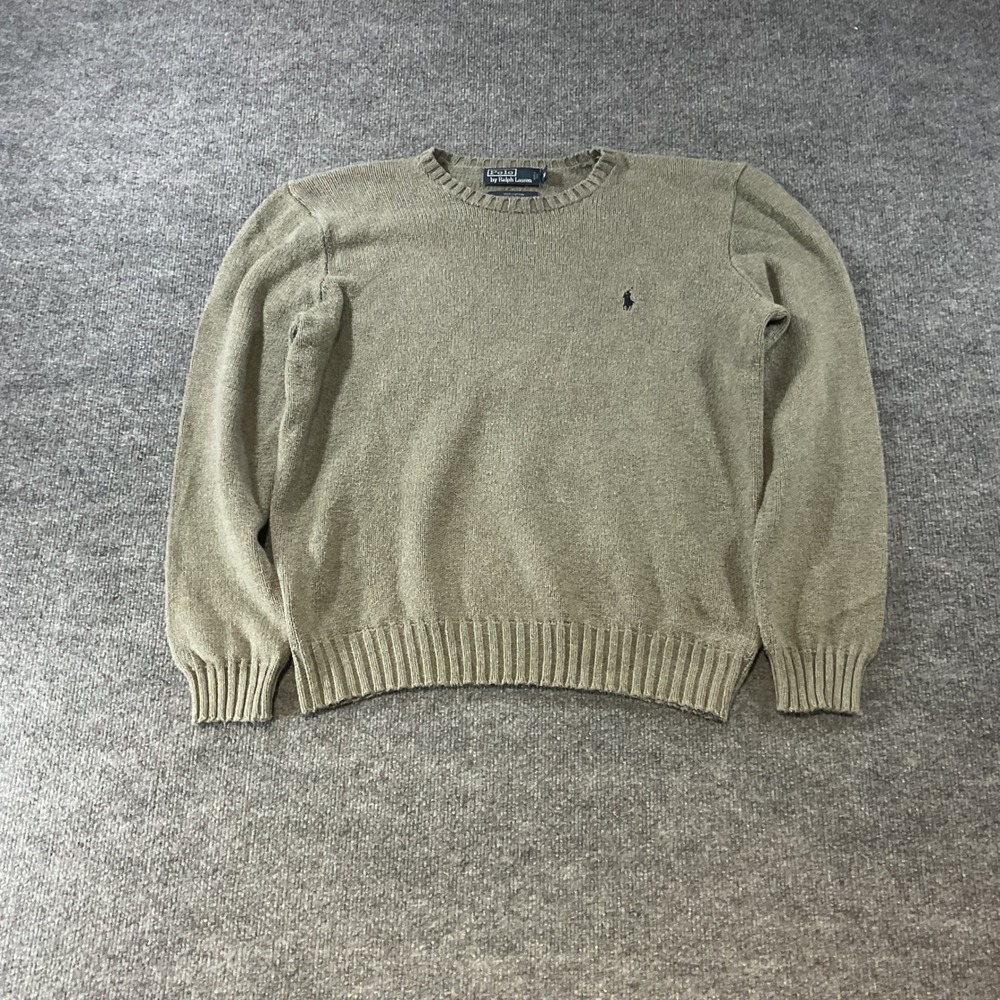 Polo Ralph Lauren Mens Crewneck Sweater Olive Green Cotton Knit Pony Logo Size M